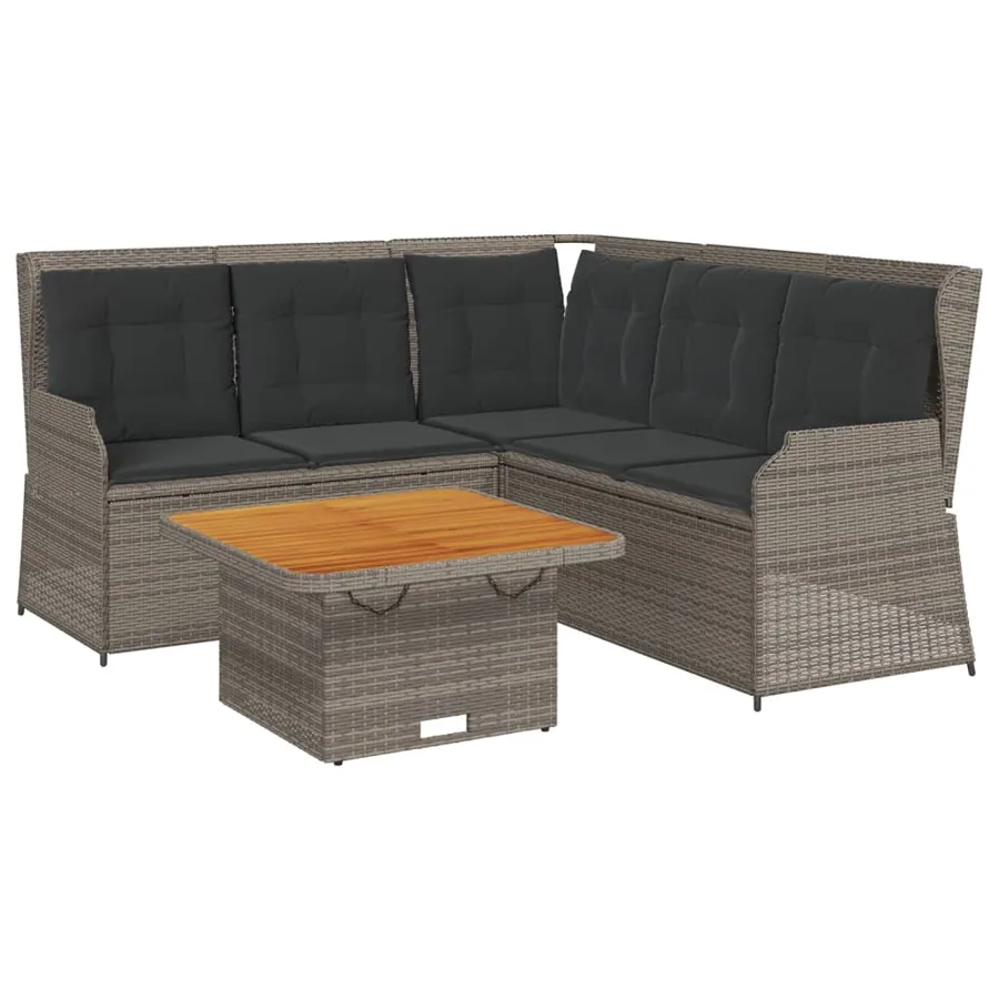 Salon de jardin 4 pcs avec coussins Gris Résine tressée - 2