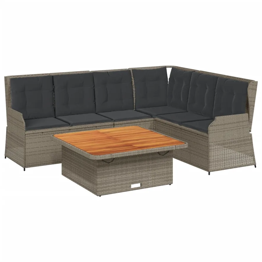 Salon de jardin 5 pcs avec coussins Gris Résine tressée - 2