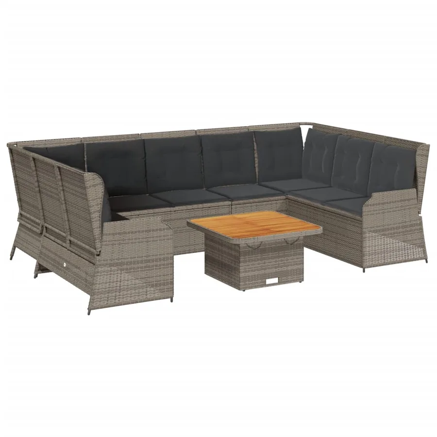 Salon de jardin 7 pcs avec coussins Gris Résine tressée - 2