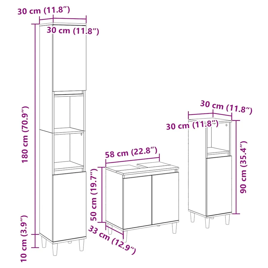 Ensemble de meubles de salle de bain 3 pcs chêne sonoma - 11