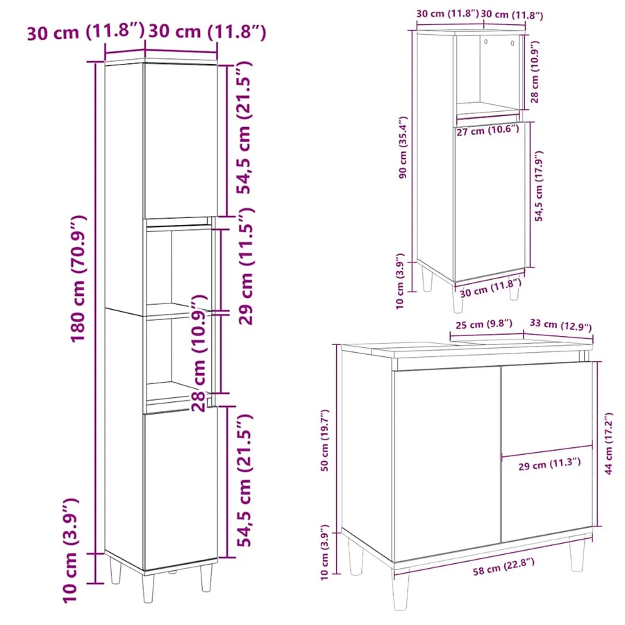 Ensemble de meubles de salle de bain 3 pcs chêne sonoma - 12