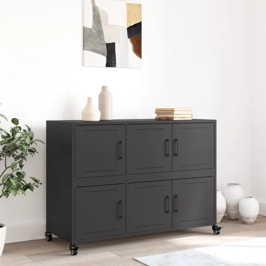 Buffet noir 100,5x39x72 cm acier - 3