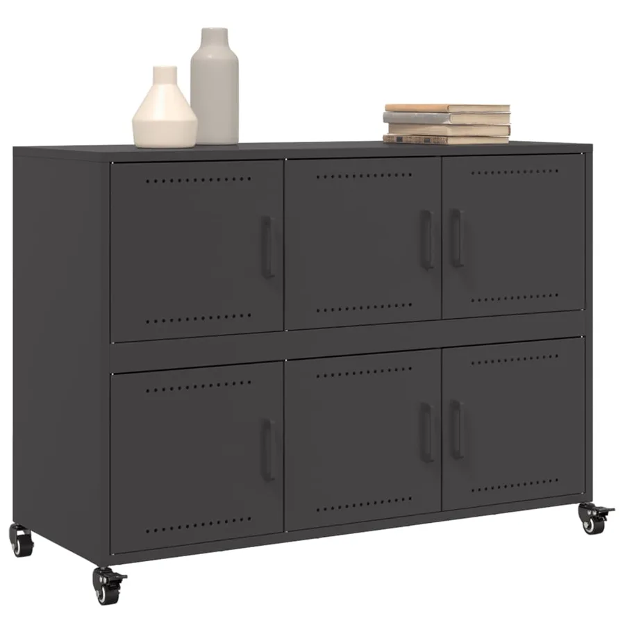 Buffet noir 100,5x39x72 cm acier - 4