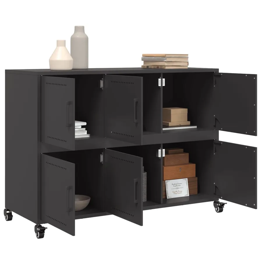 Buffet noir 100,5x39x72 cm acier - 5