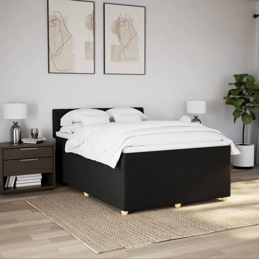 Sommier à lattes de lit avec matelas Noir 140x200 cm Tissu - 3