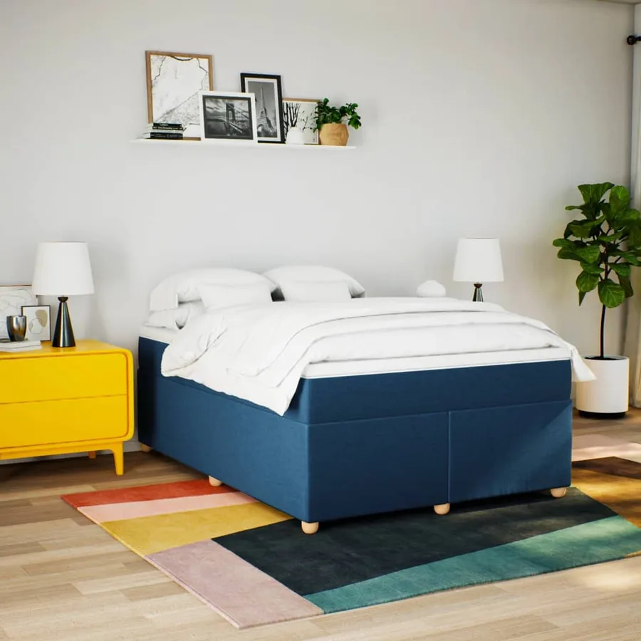 Sommier à lattes de lit avec matelas Bleu 160x200 cm Tissu - 3