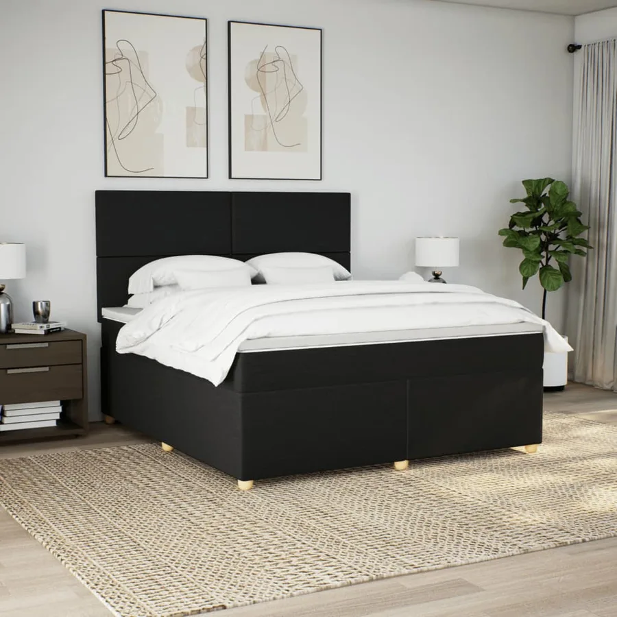 Sommier à lattes de lit avec matelas Noir 180x200 cm Tissu - 3