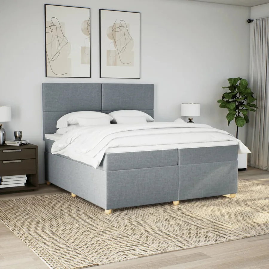 Sommier à lattes de lit avec matelas Gris clair 200x200cm Tissu - 3