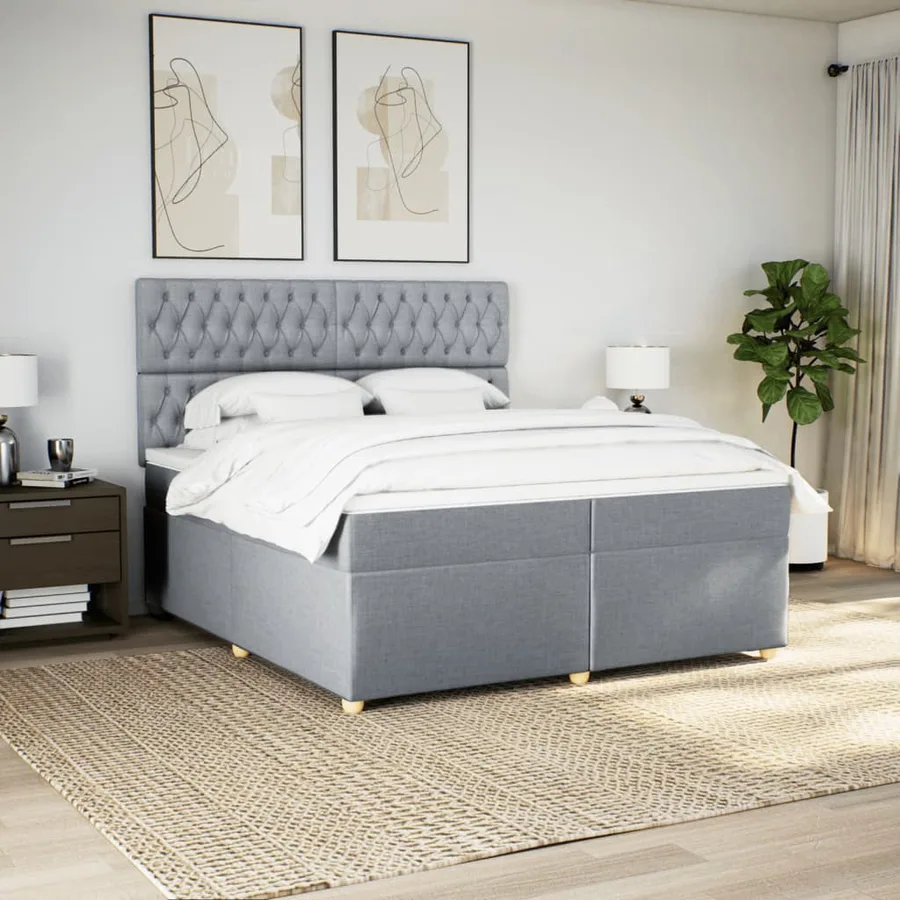 Sommier à lattes de lit avec matelas Gris clair 200x200cm Tissu - 3