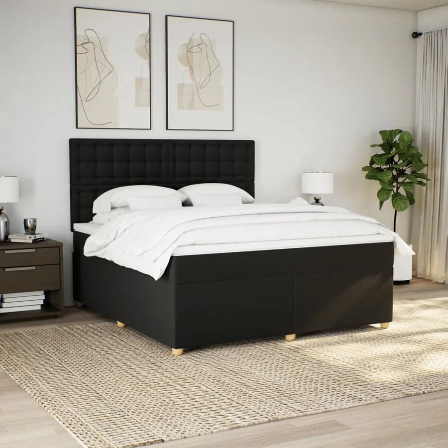 Sommier à lattes de lit avec matelas Noir 180x200 cm Tissu - 3