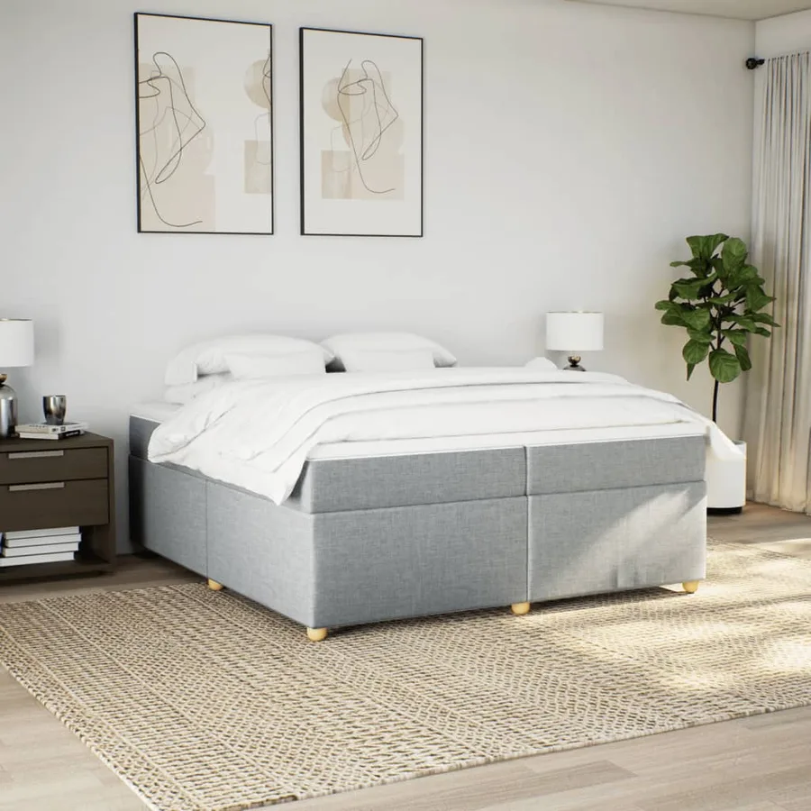 Sommier à lattes de lit avec matelas Gris clair 200x200cm Tissu - 3