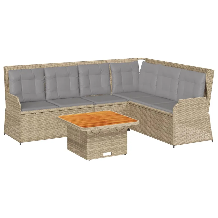 Salon de jardin avec coussins 5 pcs beige résine tressée - 2