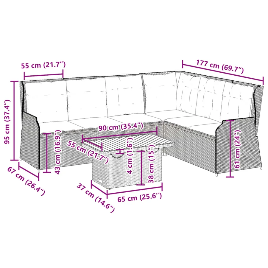 Salon de jardin avec coussins 5 pcs beige résine tressée - 12