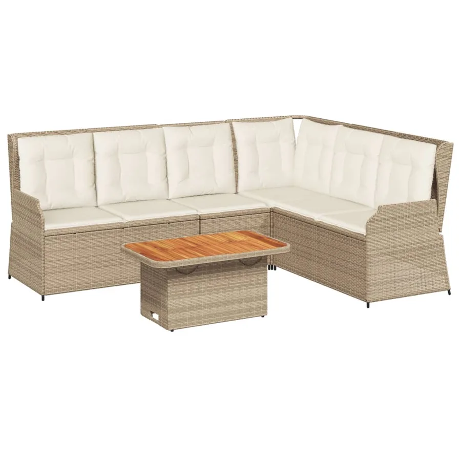 Salon de jardin avec coussins 5 pcs beige résine tressée - 2