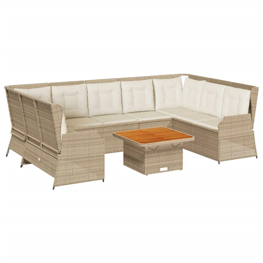 Salon de jardin avec coussins 7 pcs beige résine tressée - 2