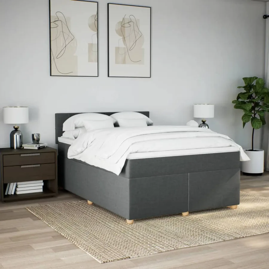 Sommier à lattes de lit avec matelas Gris foncé 140x190cm Tissu - 3
