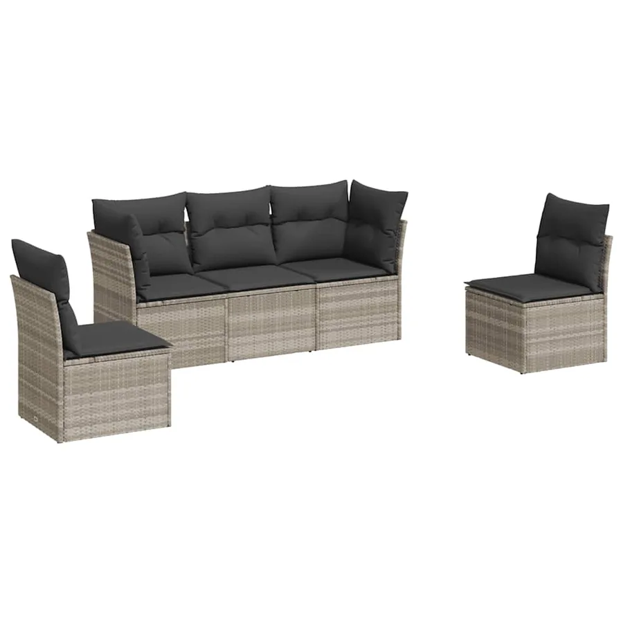 Salon de jardin 5 pcs avec coussins gris clair résine tressée - 2