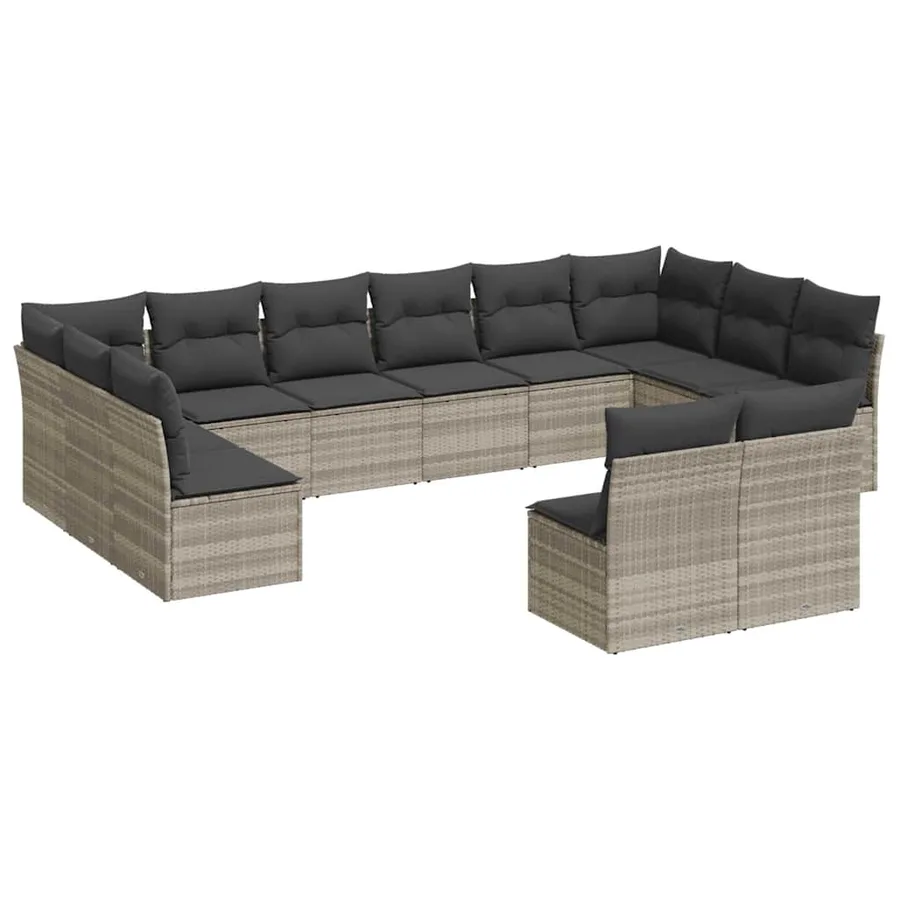 Salon de jardin avec coussins 12 pcs gris clair résine tressée - 2