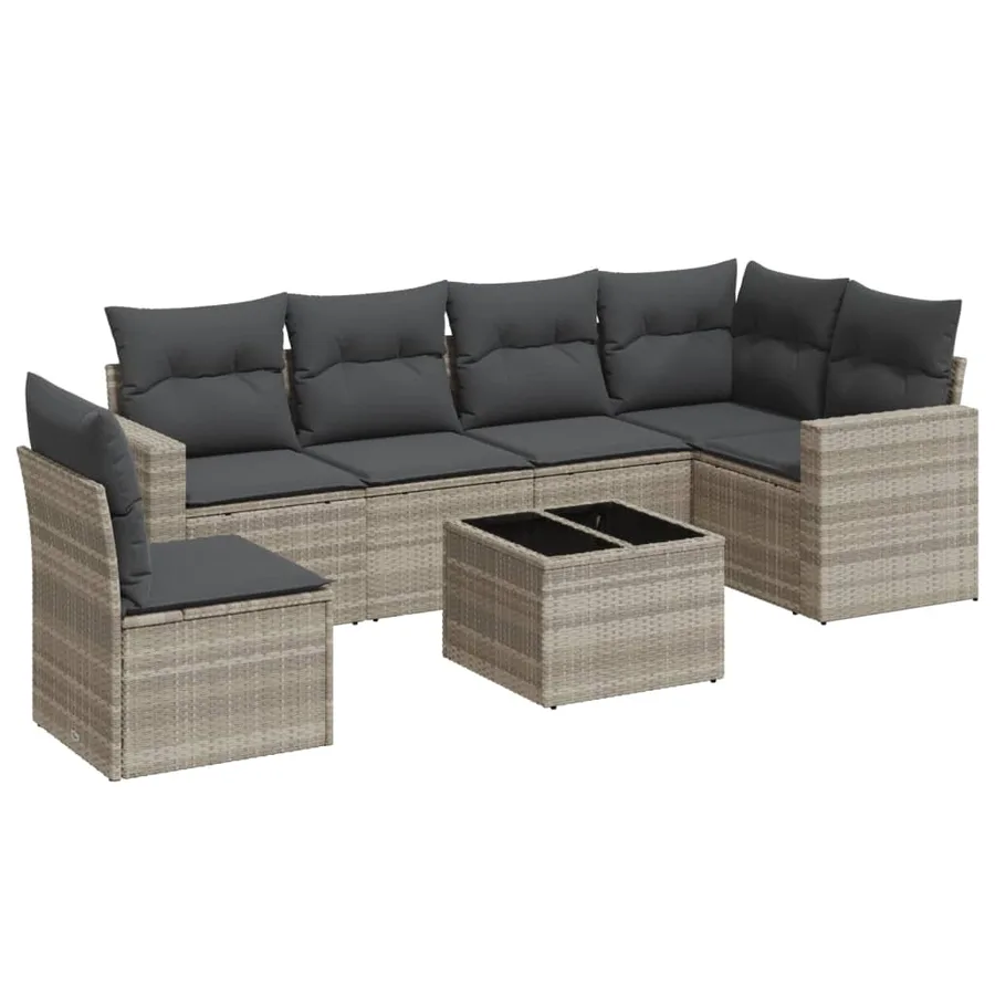 Salon de jardin avec coussins 7 pcs gris clair résine tressée - 2