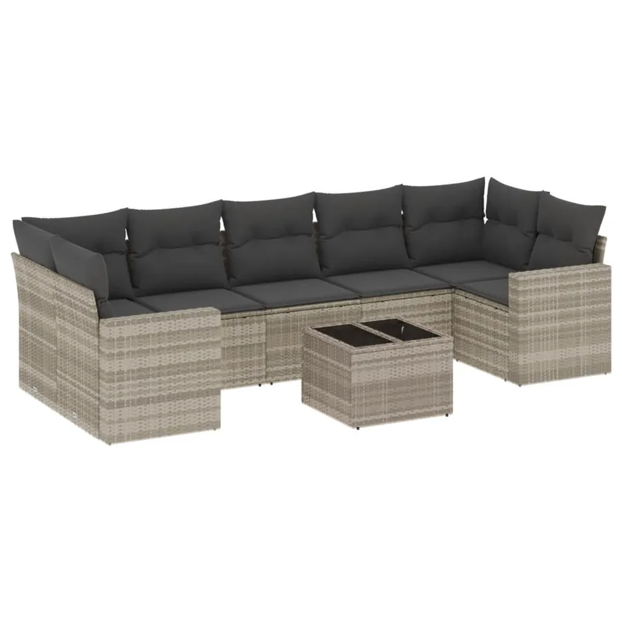 Salon de jardin 8 pcs avec coussins gris clair résine tressée - 2