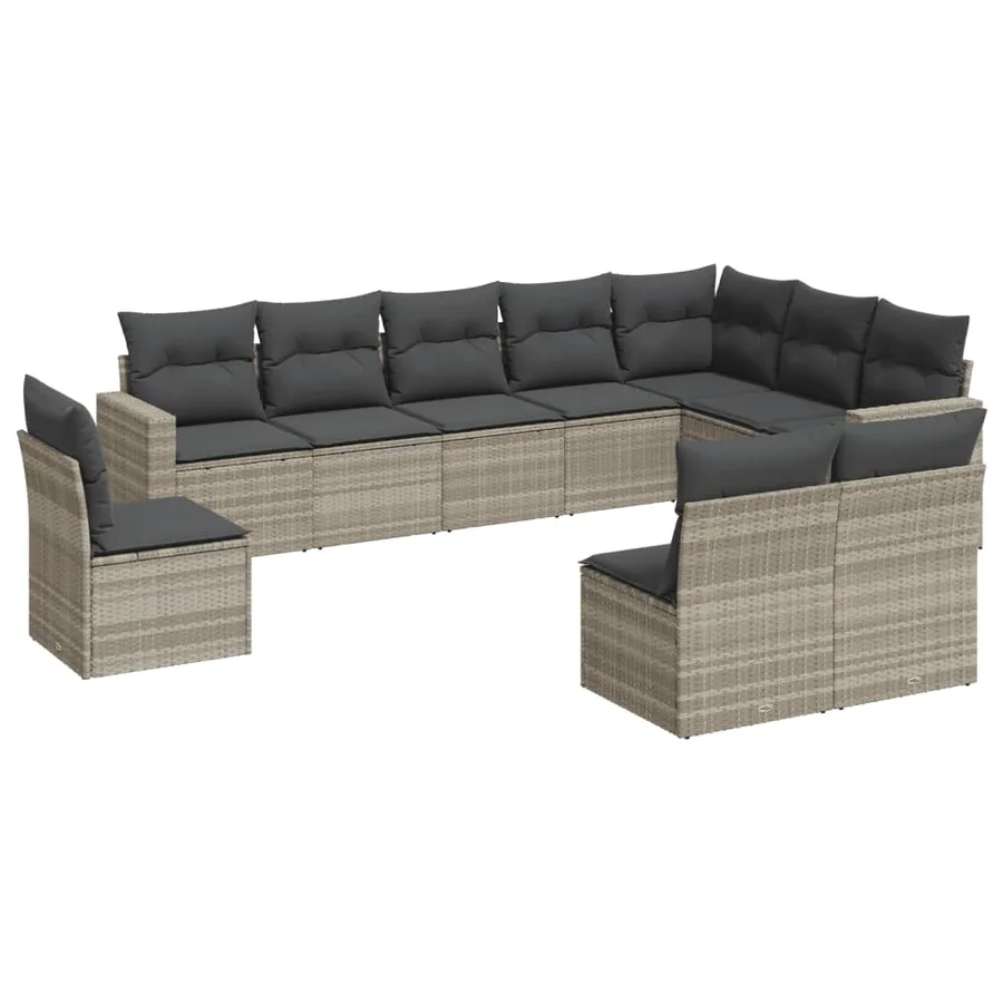 Salon de jardin avec coussins 10 pcs gris clair résine tressée - 2