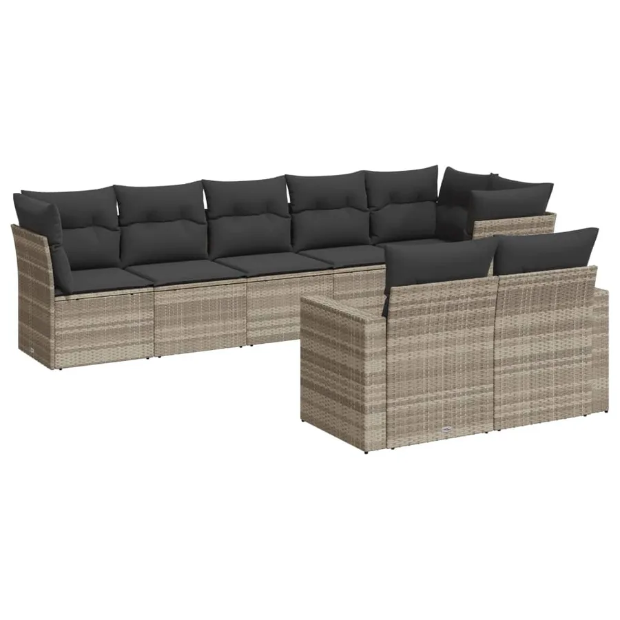Salon de jardin 8 pcs avec coussins gris clair résine tressée - 2