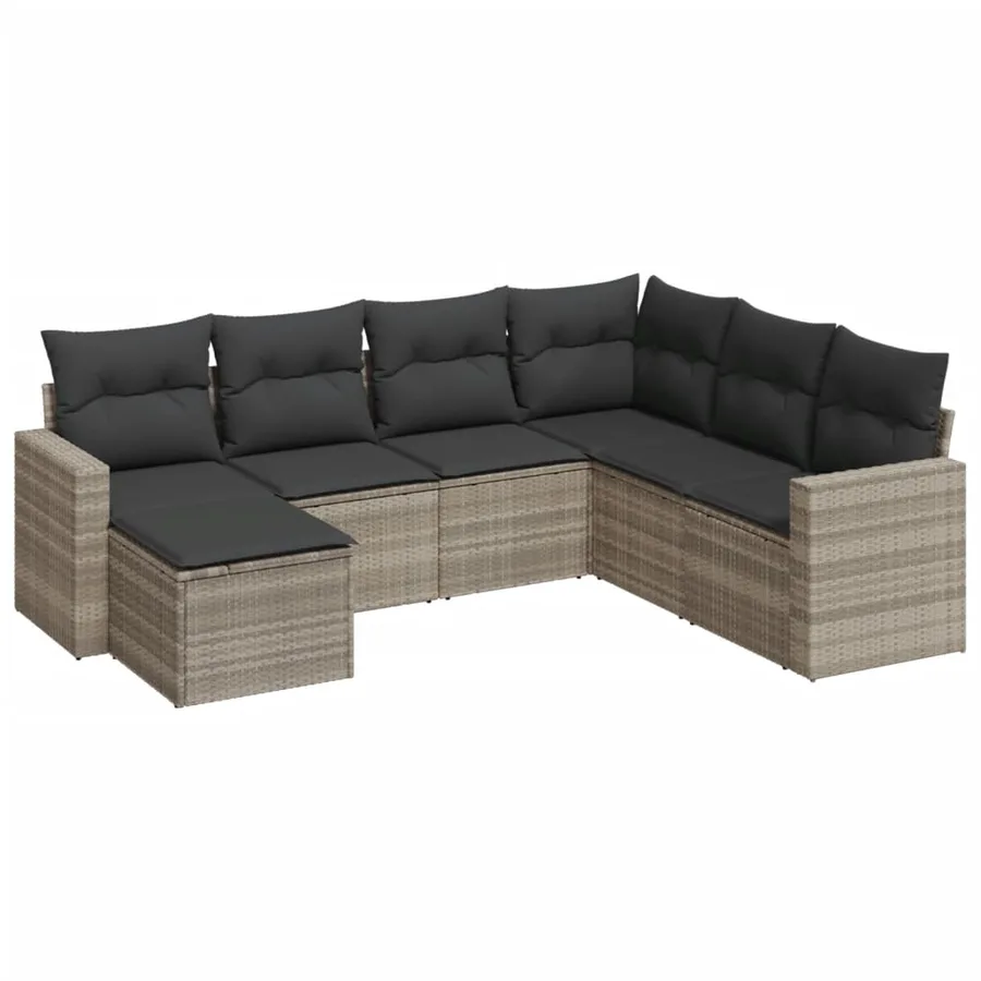 Salon de jardin avec coussins 7 pcs gris clair résine tressée - 2
