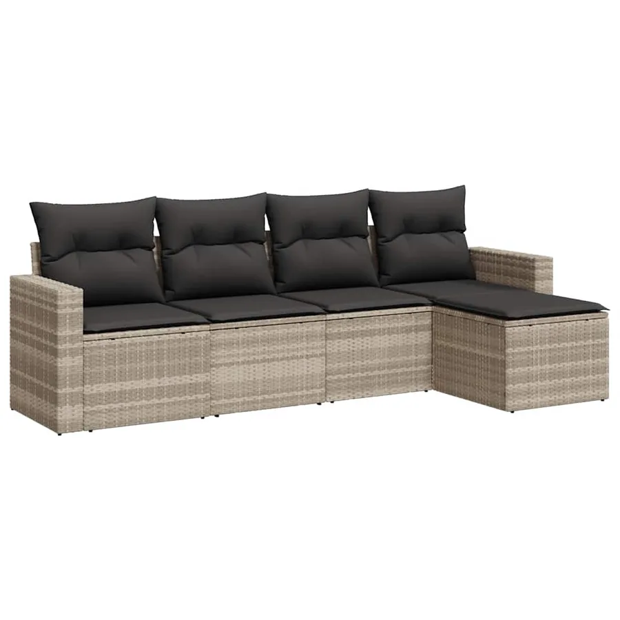 Salon de jardin 5 pcs avec coussins gris clair résine tressée - 2