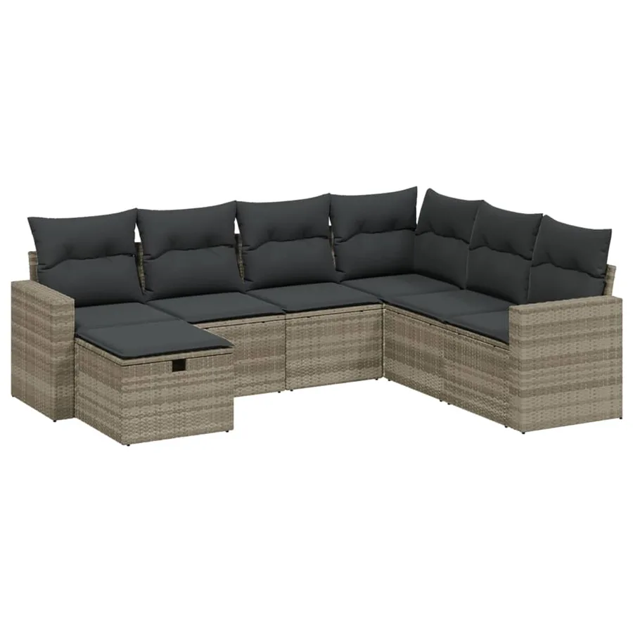Salon de jardin avec coussins 7 pcs gris clair résine tressée - 2
