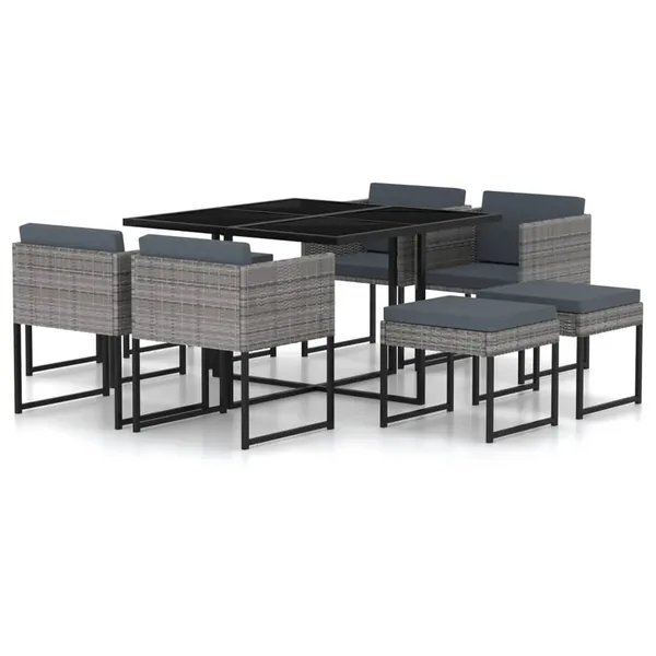 Ensemble à manger de jardin coussins 9pcs Résine tressée Gris