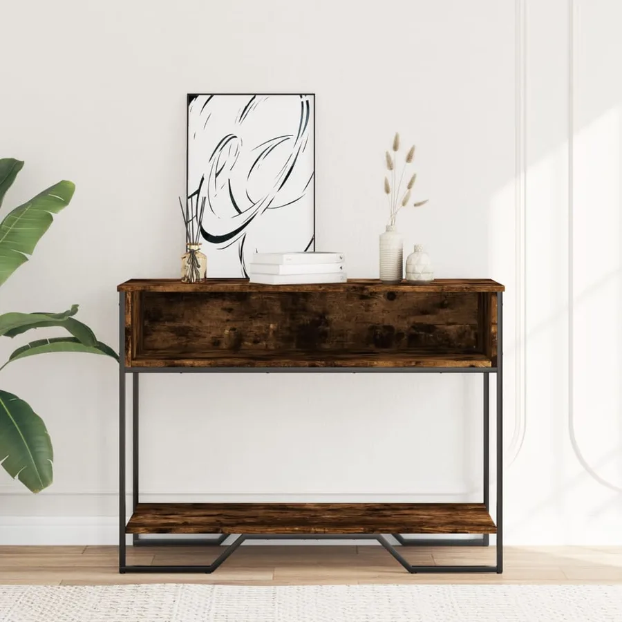 Table console chêne fumé 100x35x74,5 cm bois d'ingénierie - 3