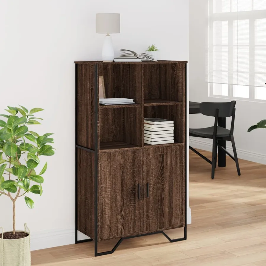 Buffet haut chêne marron 79,5x35,5x137,5 cm bois d'ingénierie - 3