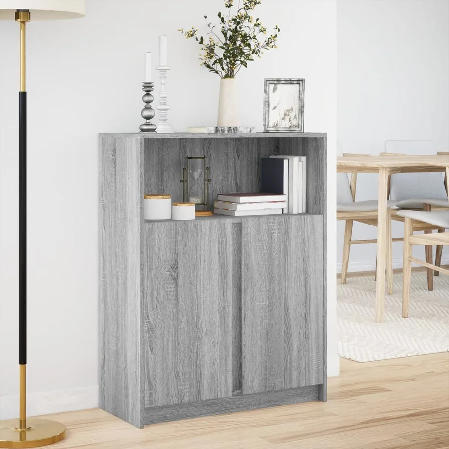 Buffet avec LED sonoma gris 77x34x100 cm bois d'ingénierie - 4