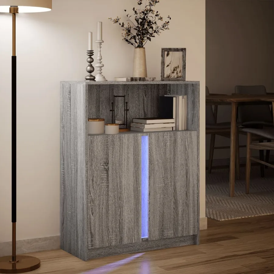 Buffet avec LED sonoma gris 77x34x100 cm bois d'ingénierie - 5