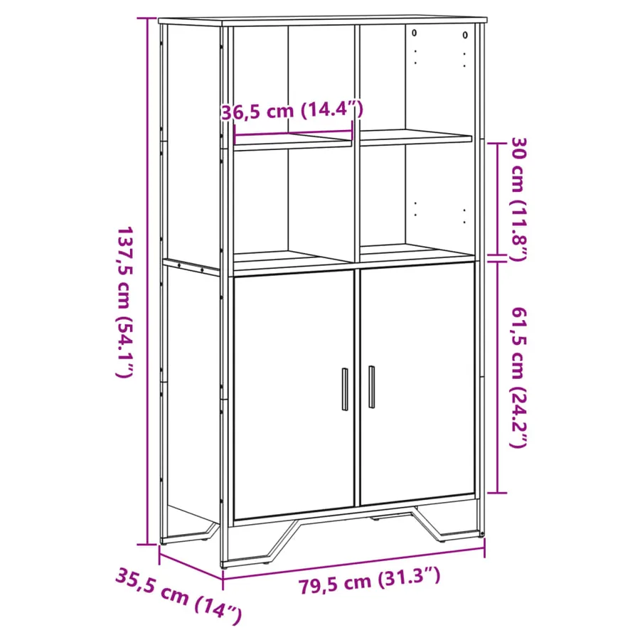 Buffet haut noir 79,5x35,5x137,5 cm bois d'ingénierie - 11