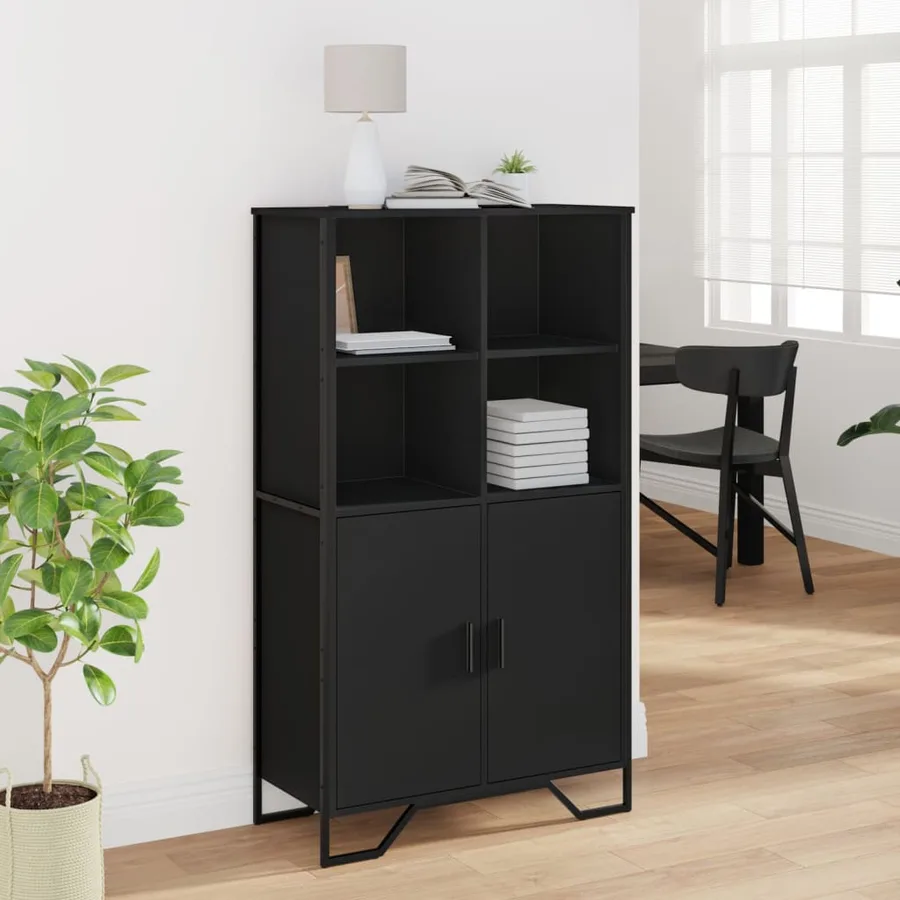 Buffet haut noir 79,5x35,5x137,5 cm bois d'ingénierie - 3
