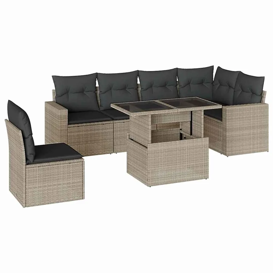 Salon de jardin avec coussins 7 pcs gris clair résine tressée - 2