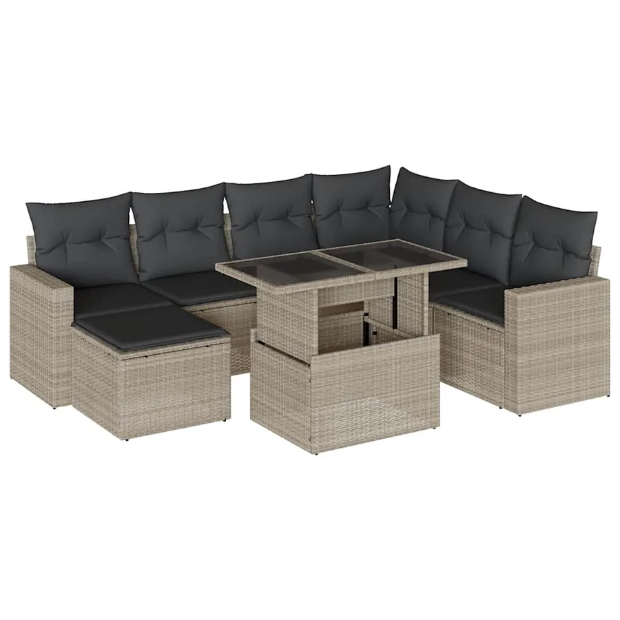 Salon de jardin 8 pcs avec coussins gris clair résine tressée - 2
