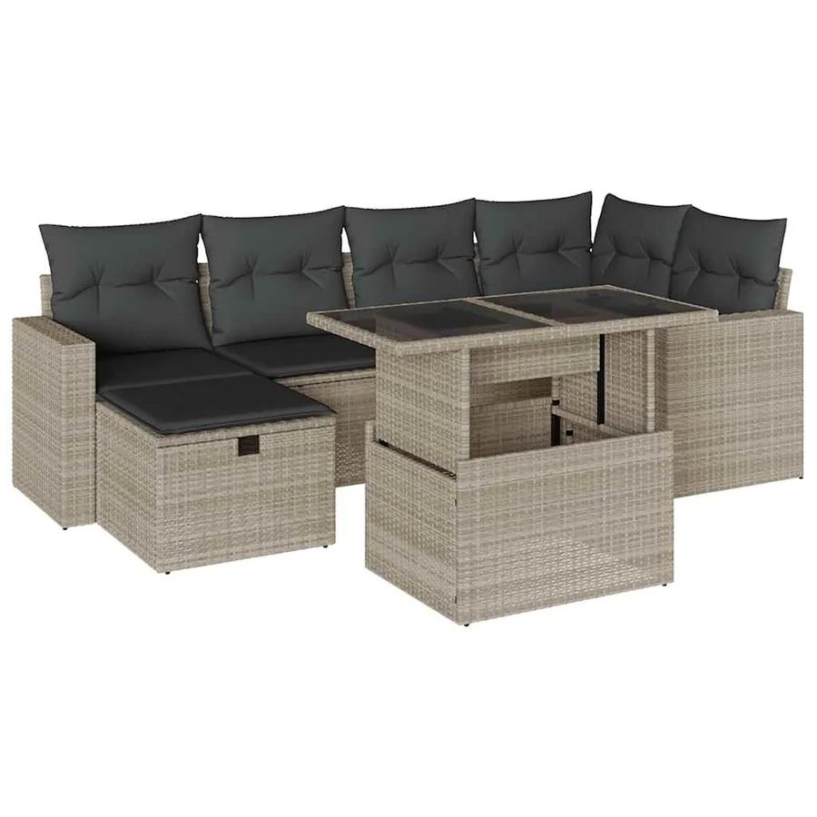Salon de jardin avec coussins 7 pcs gris clair résine tressée - 2