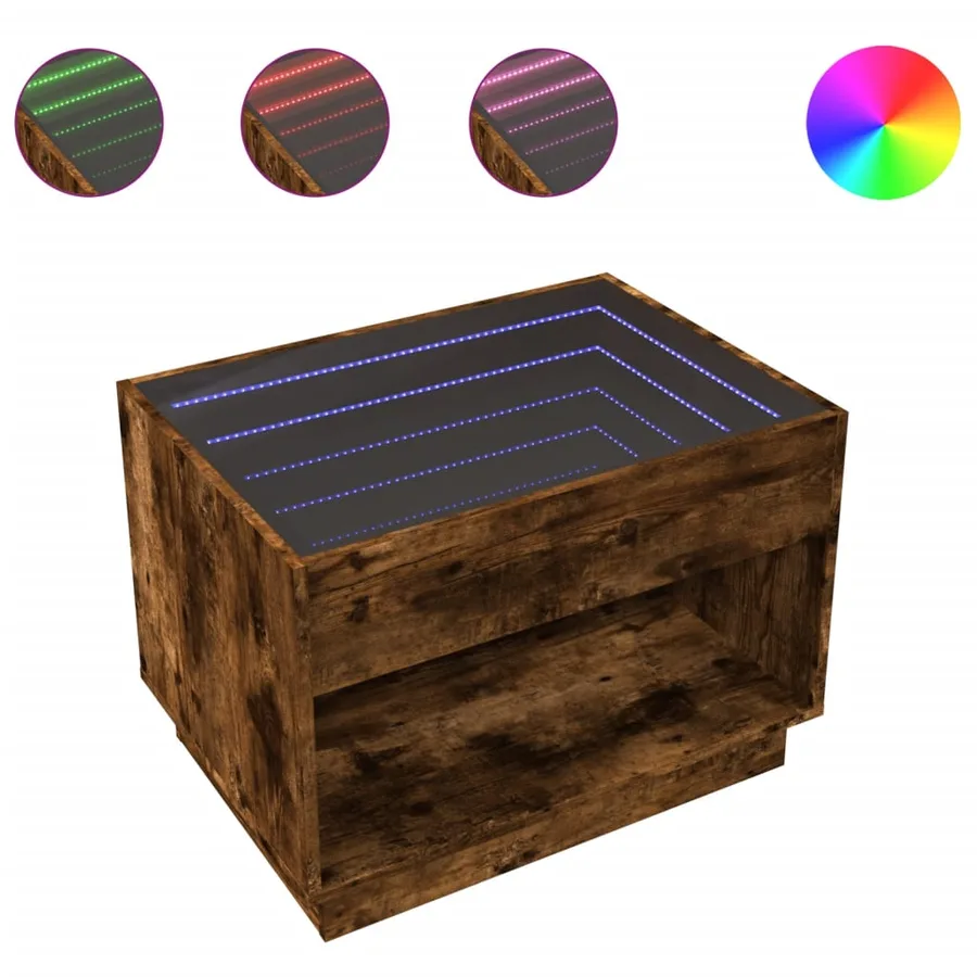 Table basse avec LED infini chêne fumé 70x50x50 cm - 2
