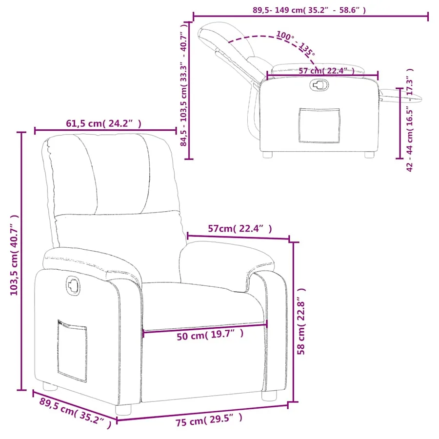 Fauteuil inclinable taupe tissu microfibre - 11