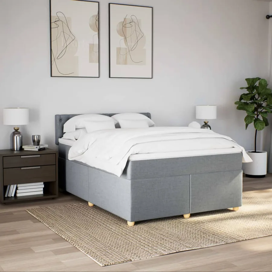 Sommier à lattes de lit avec matelas Gris clair 140x190cm Tissu - 4