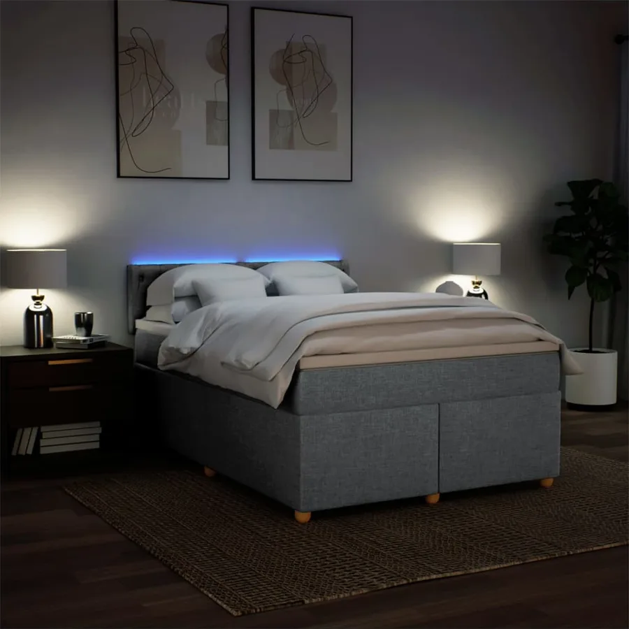 Sommier à lattes de lit avec matelas Gris clair 140x190cm Tissu - 5