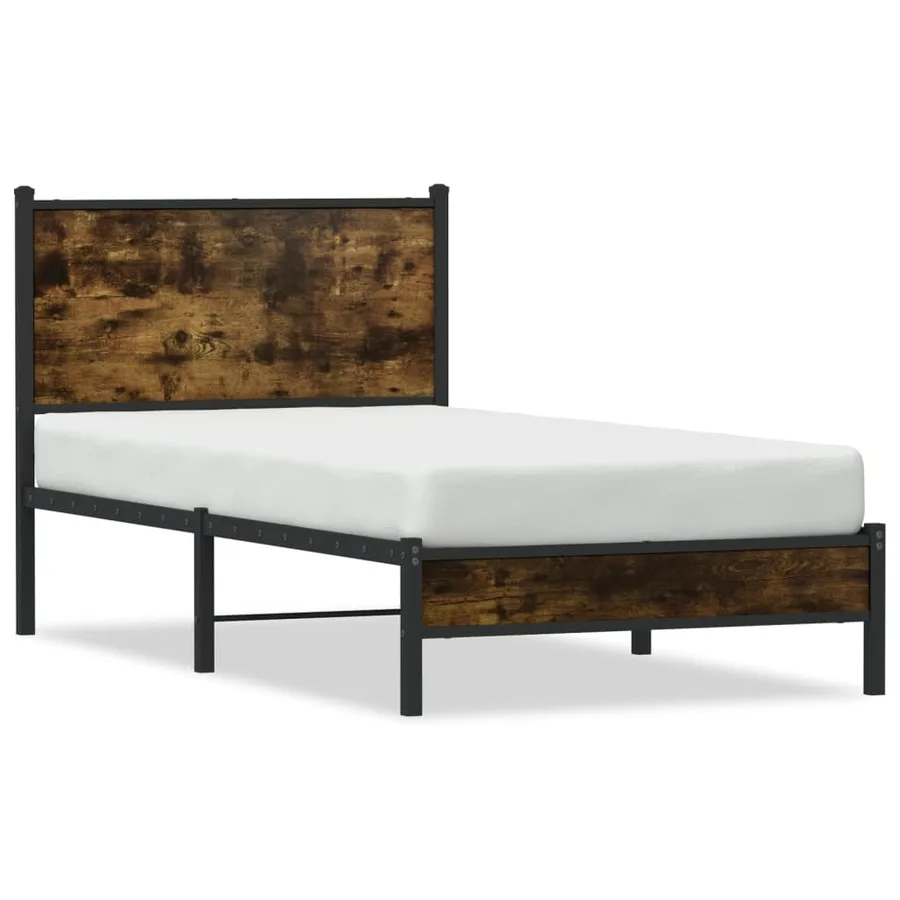 Cadre de lit en métal sans matelas chêne fumé 75x190 cm - 2