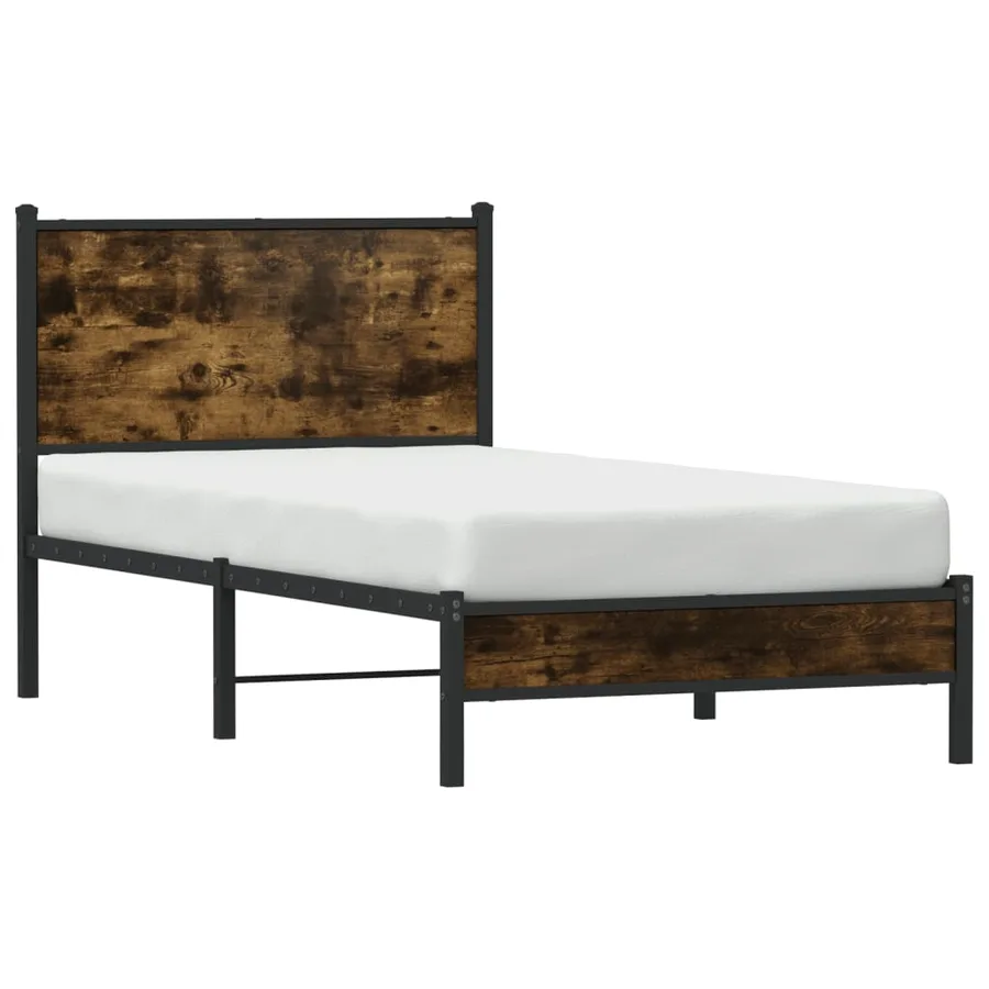 Cadre de lit en métal sans matelas chêne fumé 75x190 cm - 4