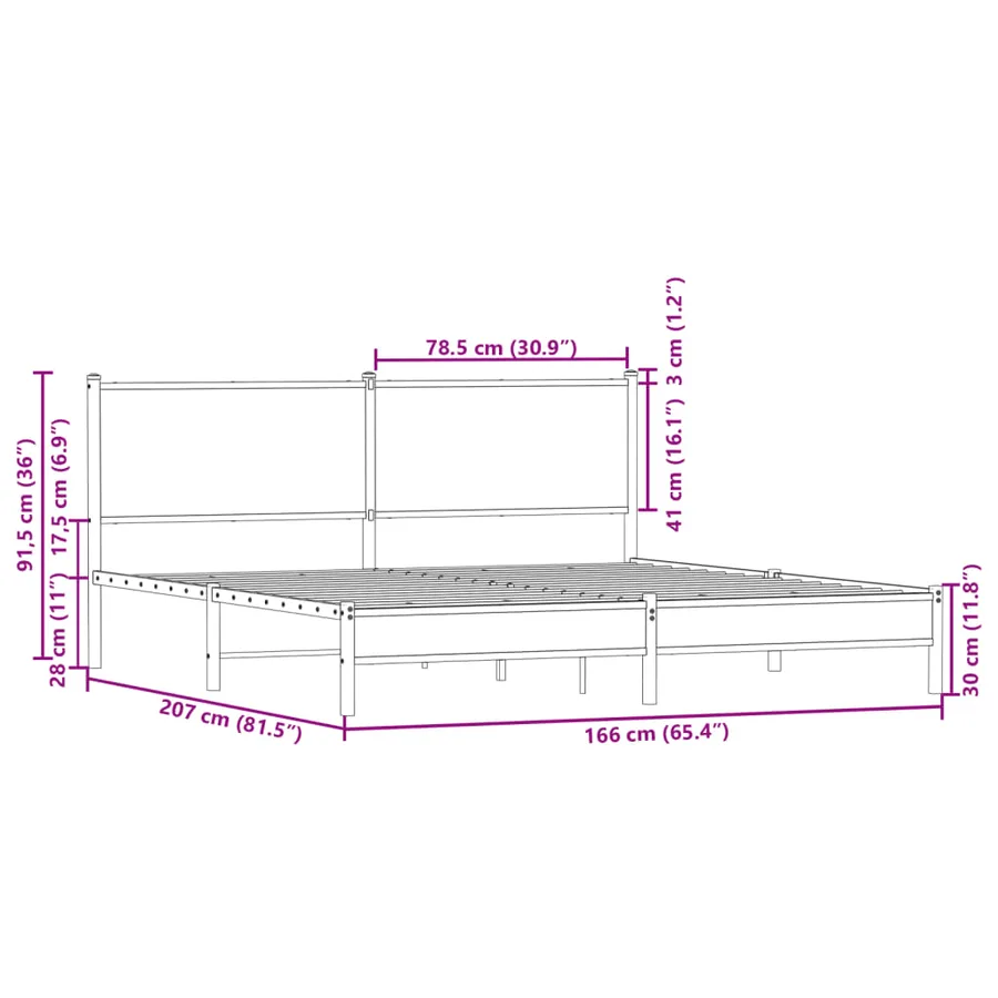 Cadre de lit en métal sans matelas chêne marron 160x200 cm - 10