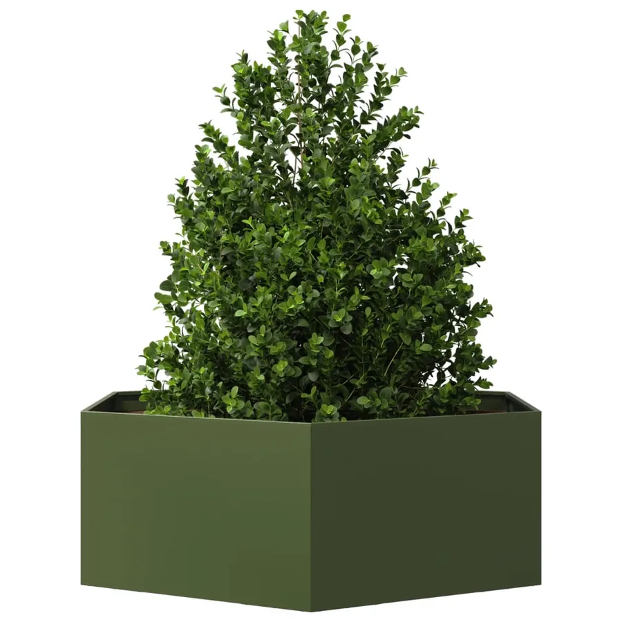 Jardinière vert olive hexagone 138x120x45 cm acier - 3