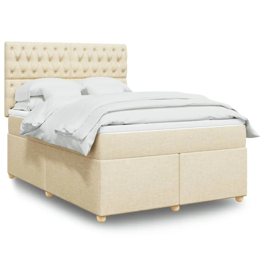 Sommier à lattes de lit avec matelas Crème 140x190 cm Tissu