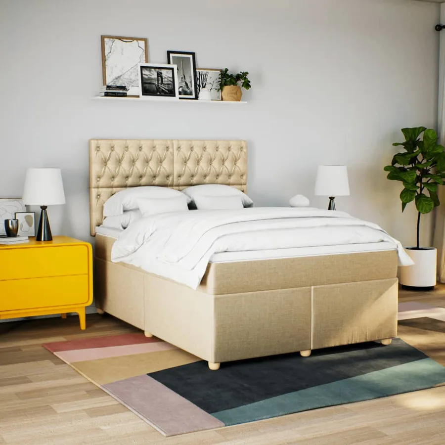 Sommier à lattes de lit avec matelas Crème 140x190 cm Tissu - 3