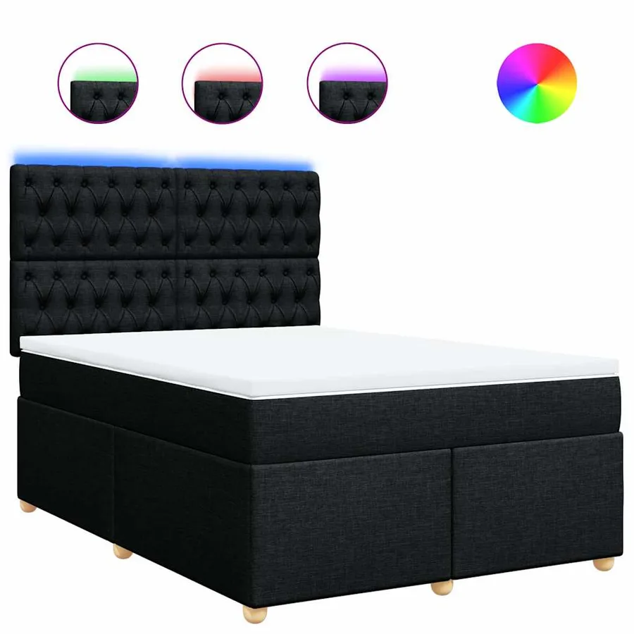 Sommier à lattes de lit avec matelas Noir 160x200 cm Tissu - 2